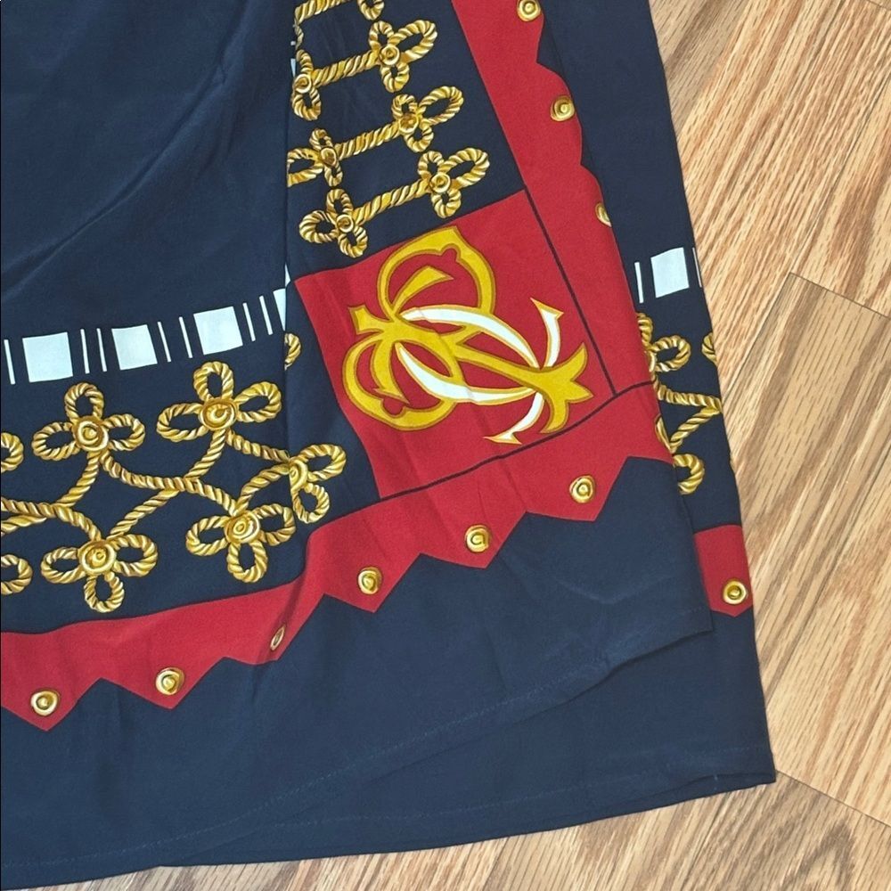 Peter Nygard Vintage SILK Wrap Skirt, navy, red, gold, 12 - Picture 3 of 9